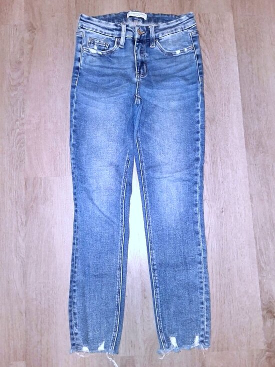 Flying Monkey Denim - Flying Monkey Mid Rise Ankle Skinny Jeans Size 26 Distressed Denim Medium Wash